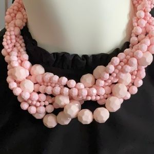 Multi Strand Faceted Beads Rosy Baby Pink Statement Necklace Adjustable Closure